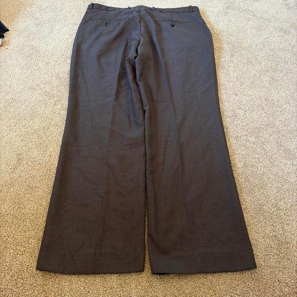34x30 Dark Brown Plaid Pleated Straight Wide Leg Dress Pants Y2K Vintage
